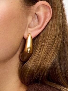 Open Hoop earrings Sculptural Drop Design Modern Two-Tone
